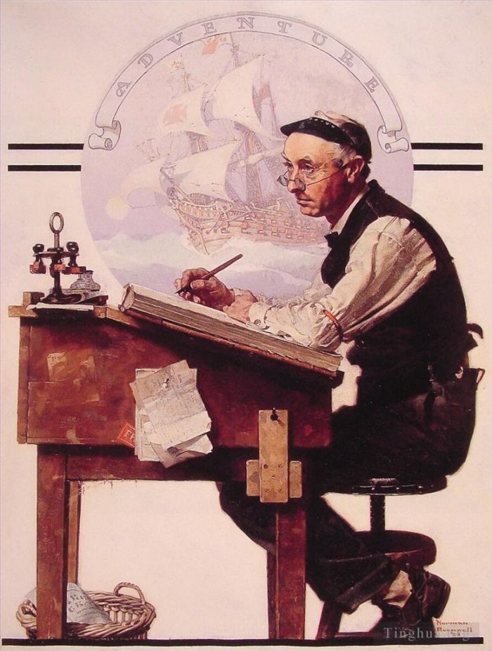 Norman Rockwell's Contemporary Various Paintings - Daydreaming bookeeper adventure 1924