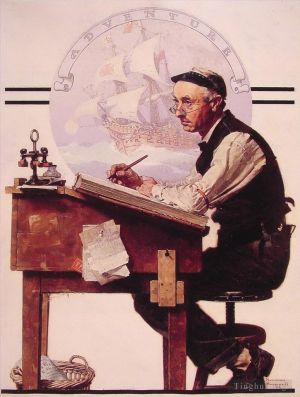 Contemporary Artwork by Norman Rockwell - Daydreaming bookeeper adventure 1924