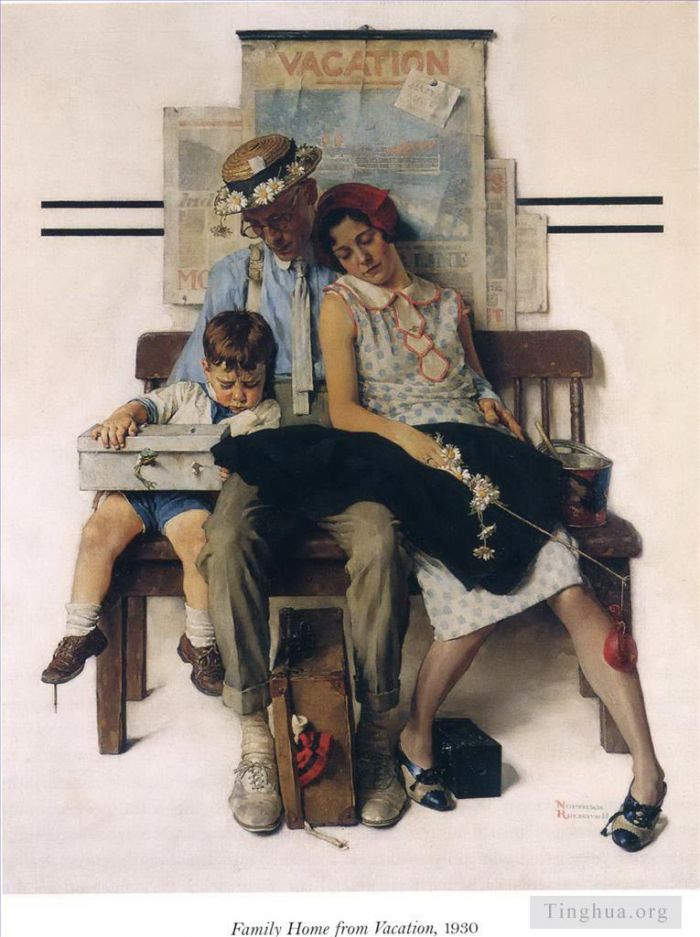 Norman Rockwell's Contemporary Various Paintings - Family home from vacation