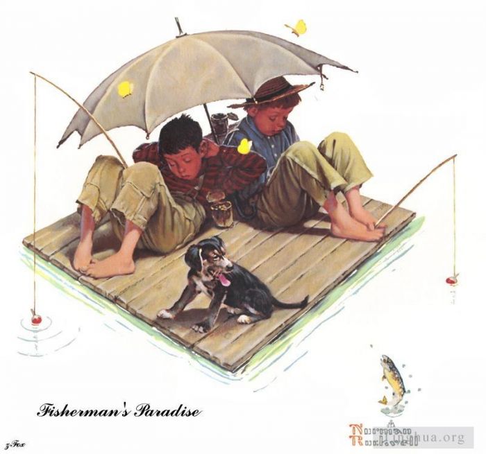 Norman Rockwell's Contemporary Various Paintings - Fishermans paradise