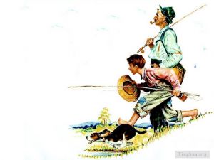 Contemporary Artwork by Norman Rockwell - Fishing 1