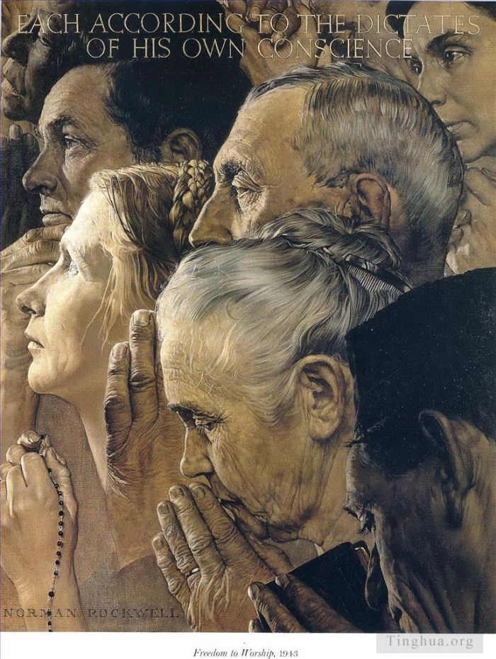 Norman Rockwell's Contemporary Various Paintings - Freedom to worship 1943
