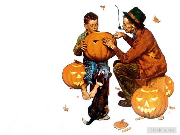 Norman Rockwell's Contemporary Various Paintings - Ghostly gourds