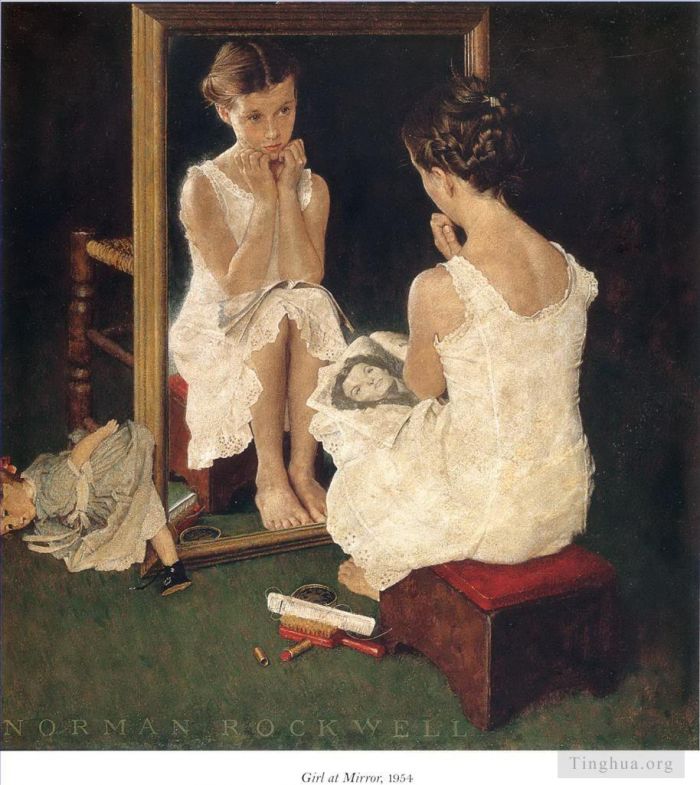 Norman Rockwell's Contemporary Various Paintings - Girl at mirror 1954