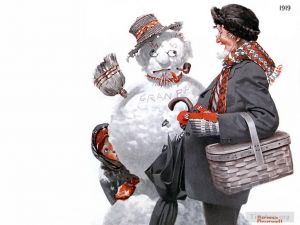 Contemporary Artwork by Norman Rockwell - Gramps and the snowman