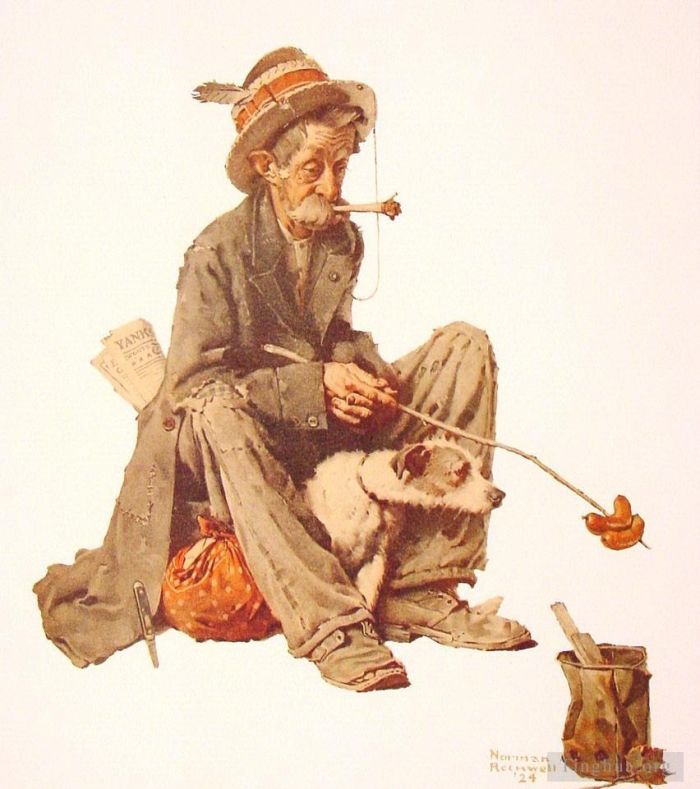 Norman Rockwell's Contemporary Various Paintings - Hobo and dog 1924