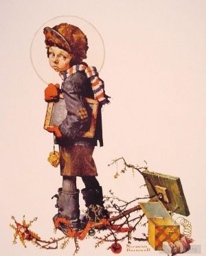 Contemporary Artwork by Norman Rockwell - Little boy holding chalk board 1927