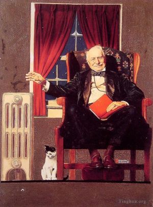 Contemporary Artwork by Norman Rockwell - Man seated by a radiator