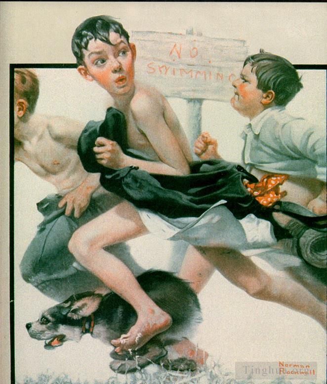 Norman Rockwell's Contemporary Various Paintings - No swimming