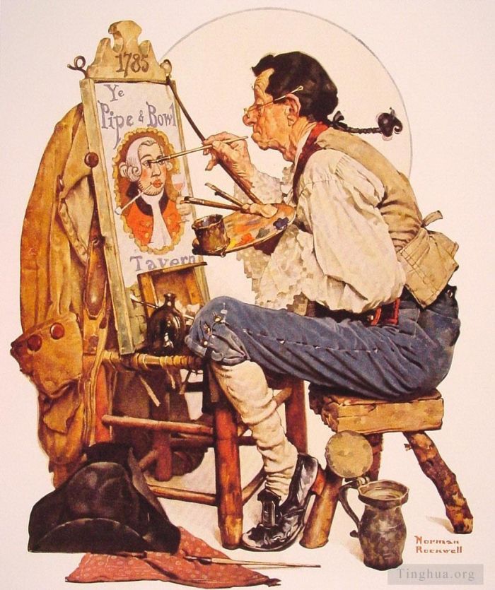 Norman Rockwell's Contemporary Various Paintings - Pipe and bowl sign painter 1926