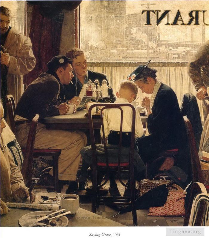Norman Rockwell's Contemporary Various Paintings - Saying grace 1951