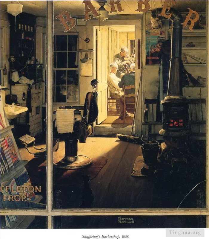 Norman Rockwell's Contemporary Various Paintings - Shuffleton s barbershop 1950