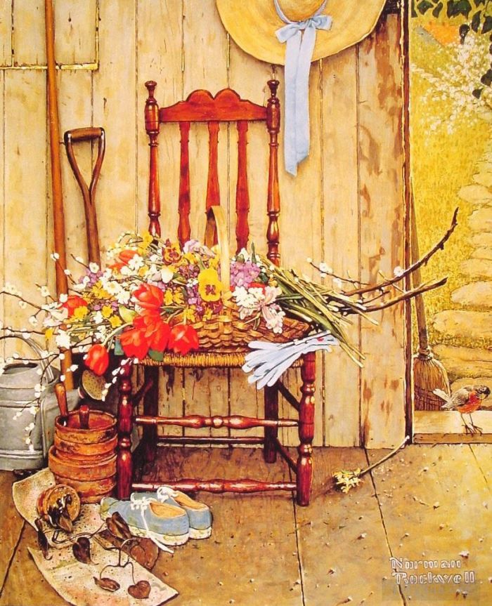 Norman Rockwell's Contemporary Various Paintings - Spring flowers 1969