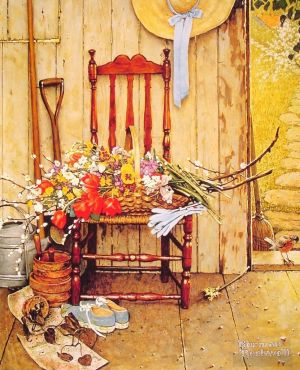Contemporary Artwork by Norman Rockwell - Spring flowers 1969