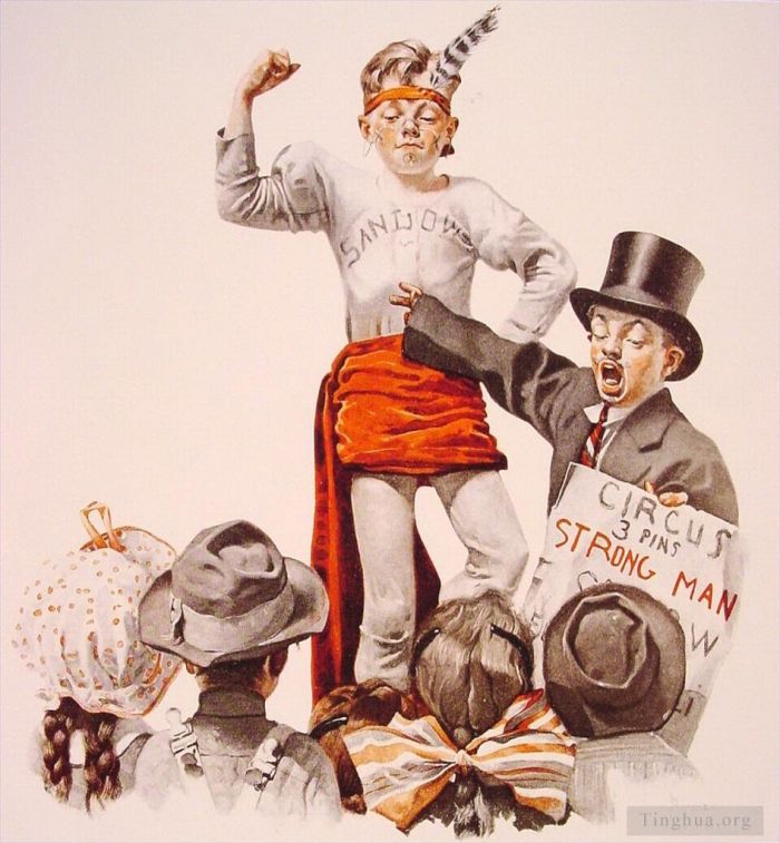 Norman Rockwell's Contemporary Various Paintings - The circus barker 1916