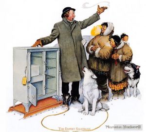 Contemporary Artwork by Norman Rockwell - The expert salesman