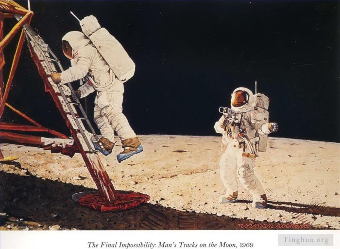 Norman Rockwell's Contemporary Various Paintings - The final impossibility man s tracks on the moon