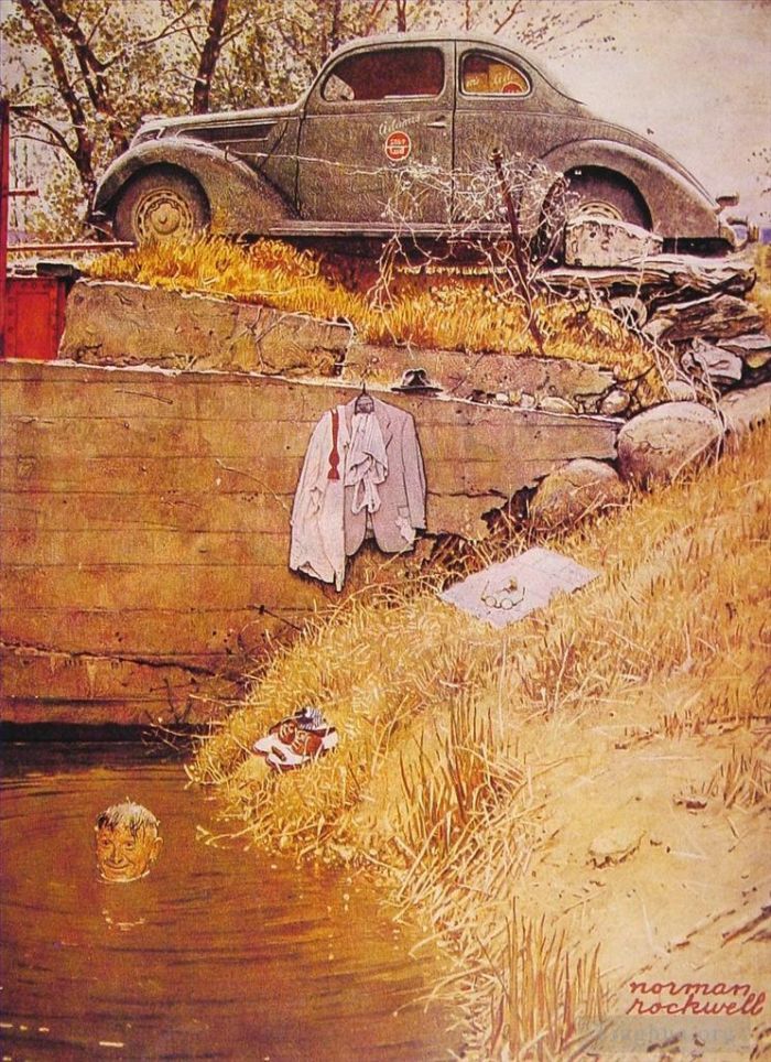 Norman Rockwell's Contemporary Various Paintings - The swimming hole 1945