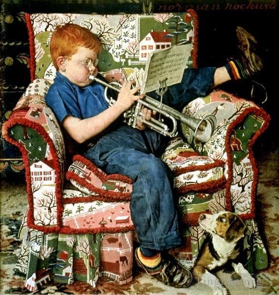Norman Rockwell's Contemporary Various Paintings - Trumpet practice