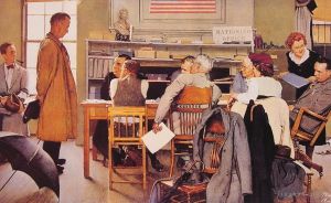 Contemporary Artwork by Norman Rockwell - Visits a ration board 1944