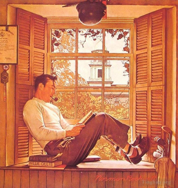 Norman Rockwell's Contemporary Various Paintings - Willie gillis in college 1946