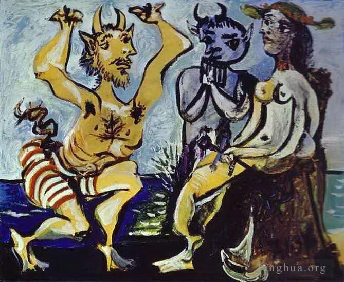 Pablo Picasso's Contemporary Oil Painting - A Young Faun Playing a Serenade to a Young Girl 1938