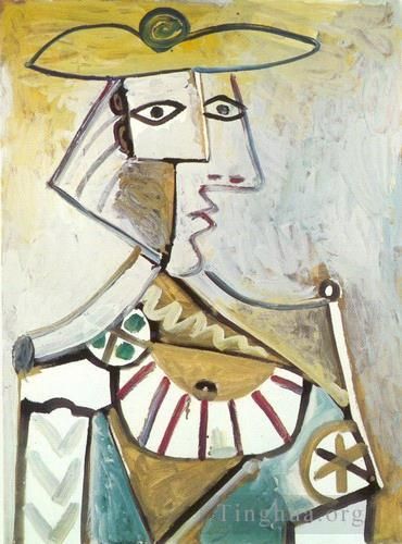 Pablo Picasso's Contemporary Oil Painting - Buste au chapeau 1971