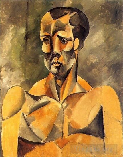 Pablo Picasso's Contemporary Oil Painting - Buste d homme L athlete 1909