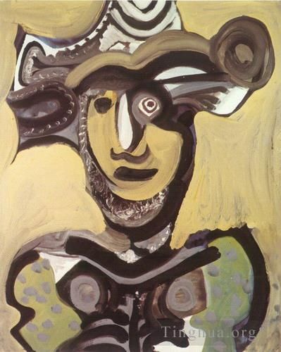 Pablo Picasso's Contemporary Oil Painting - Buste de mousquetaire 1972