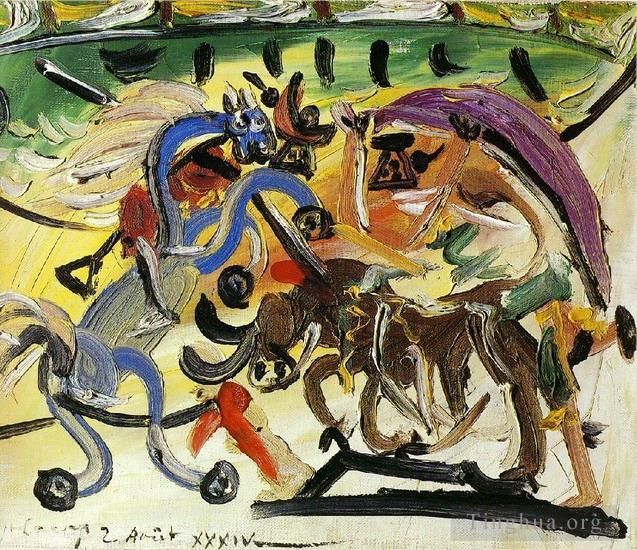 Pablo Picasso's Contemporary Oil Painting - Courses de taureaux Corrida 4 1934