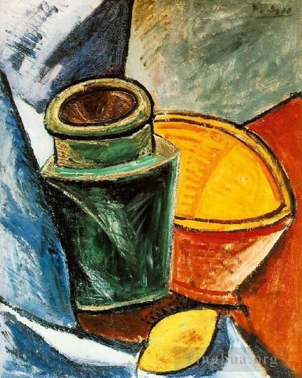 Pablo Picasso's Contemporary Oil Painting - Cruche bol et citron 1907