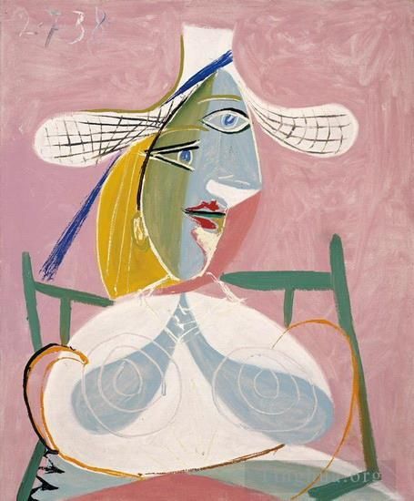 Pablo Picasso's Contemporary Oil Painting - Femme assise au chapeau de paille 1938