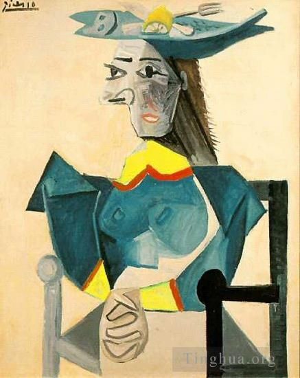 Pablo Picasso's Contemporary Oil Painting - Femme assise au chapeau poisson 1942