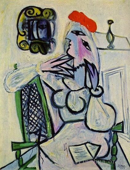 Pablo Picasso's Contemporary Oil Painting - Femme assise au chapeau rouge 1934