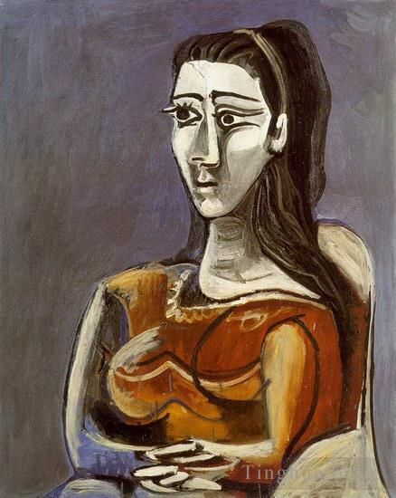 Pablo Picasso's Contemporary Oil Painting - Femme assise dans un fauteuil Jacqueline 1962