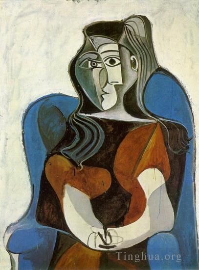 Pablo Picasso's Contemporary Oil Painting - Femme assise dans un fauteuil Jacqueline II 1962