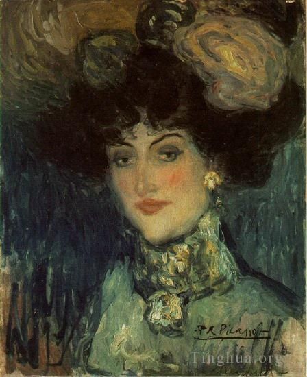 Pablo Picasso's Contemporary Oil Painting - Femme au chapeau a plumes 1901