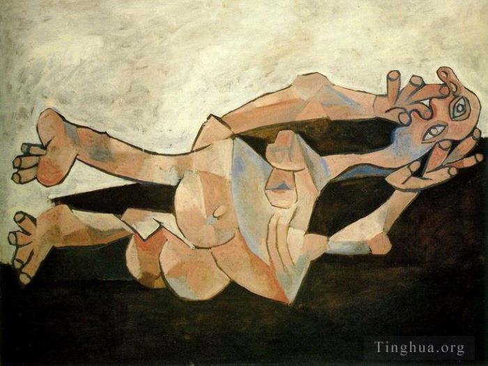 Pablo Picasso's Contemporary Oil Painting - Femme couchee sur fond cachou 1938