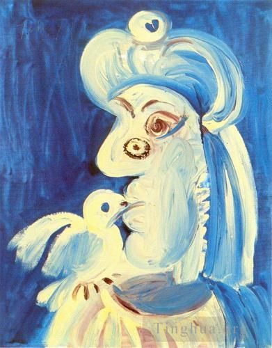Pablo Picasso's Contemporary Oil Painting - Femme et l oseau 1971
