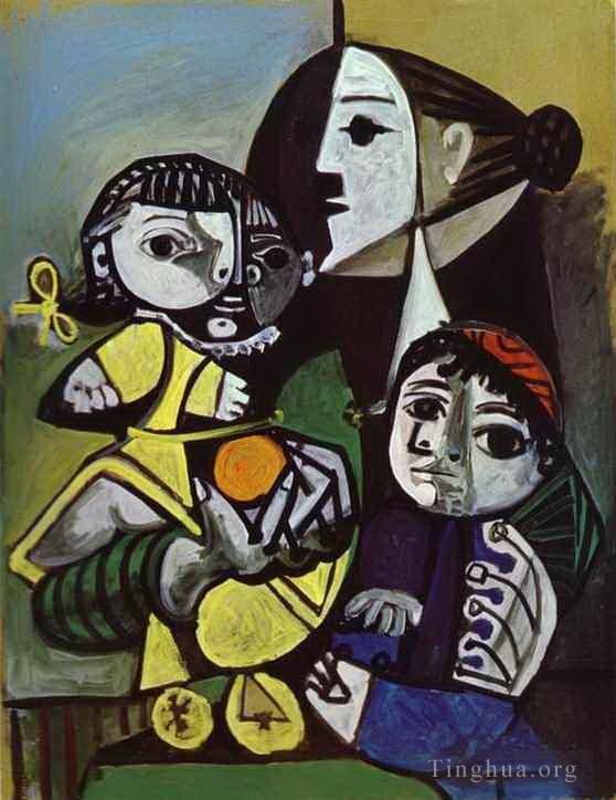 Pablo Picasso's Contemporary Oil Painting - Francoise Claude and Paloma 1951