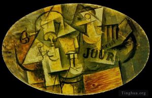 Contemporary Artwork by Pablo Picasso - Guitare verre et journal 1912