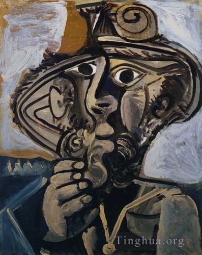 Pablo Picasso's Contemporary Oil Painting - Homme a la pipe pour Jacqueline 1971