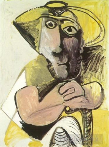 Pablo Picasso's Contemporary Oil Painting - Homme assis a la canne 1971