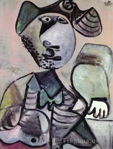 Pablo Picasso's Contemporary Oil Painting - Homme assis accoud Mousquetaire 1972