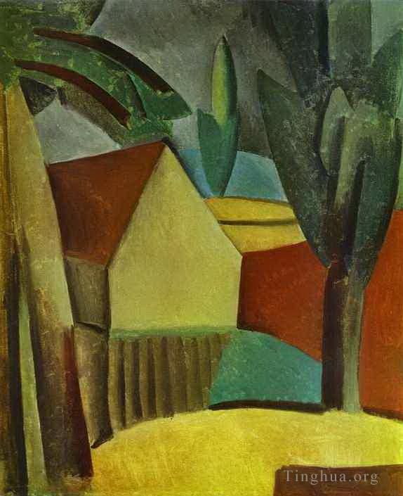 Pablo Picasso's Contemporary Oil Painting - House in a Garden 1908