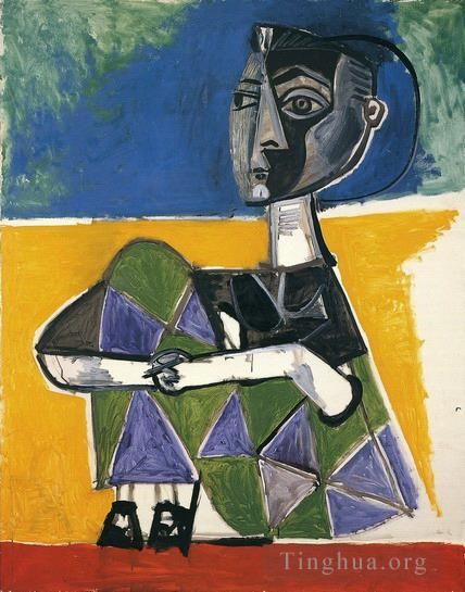 Pablo Picasso's Contemporary Oil Painting - Jacqueline assise 1954