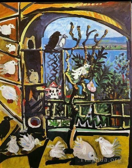 Pablo Picasso's Contemporary Oil Painting - L atelier Les pigeons I 1957