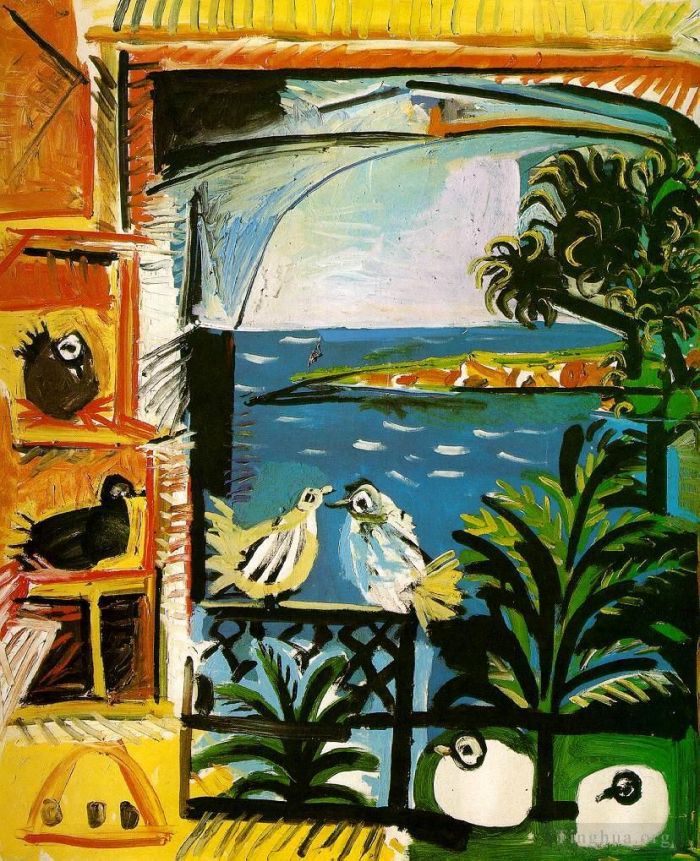 Pablo Picasso's Contemporary Oil Painting - L atelier Les pigeons III 1957