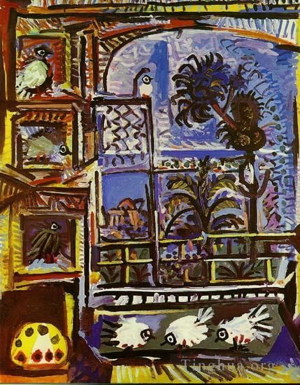 Pablo Picasso's Contemporary Oil Painting - L atelier Les pigeons IIII 1957