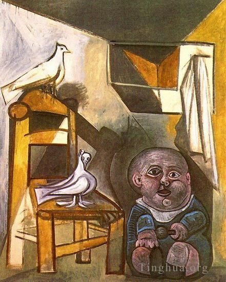 Pablo Picasso's Contemporary Oil Painting - L enfant aux colombes 1943